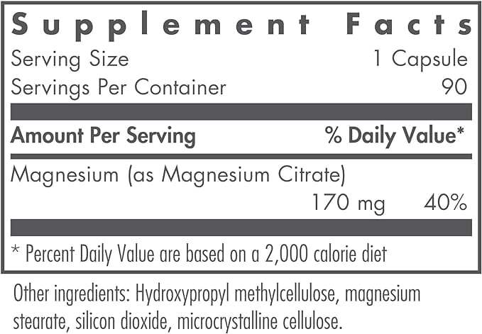 Magnesiumsitraatti 170 mg - 90 kapselia - Nutricology / Allergy Research Group