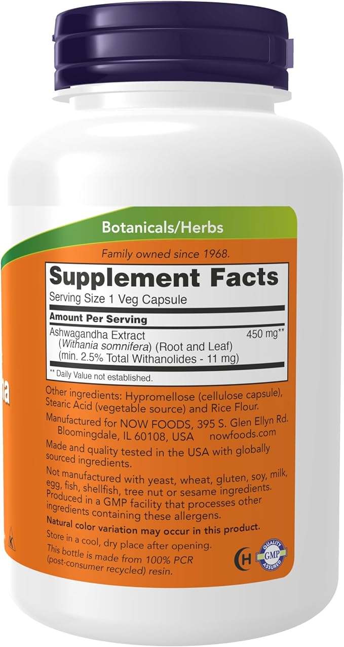 Ashwagandha 450mg, 180 Capsules - Now Foods