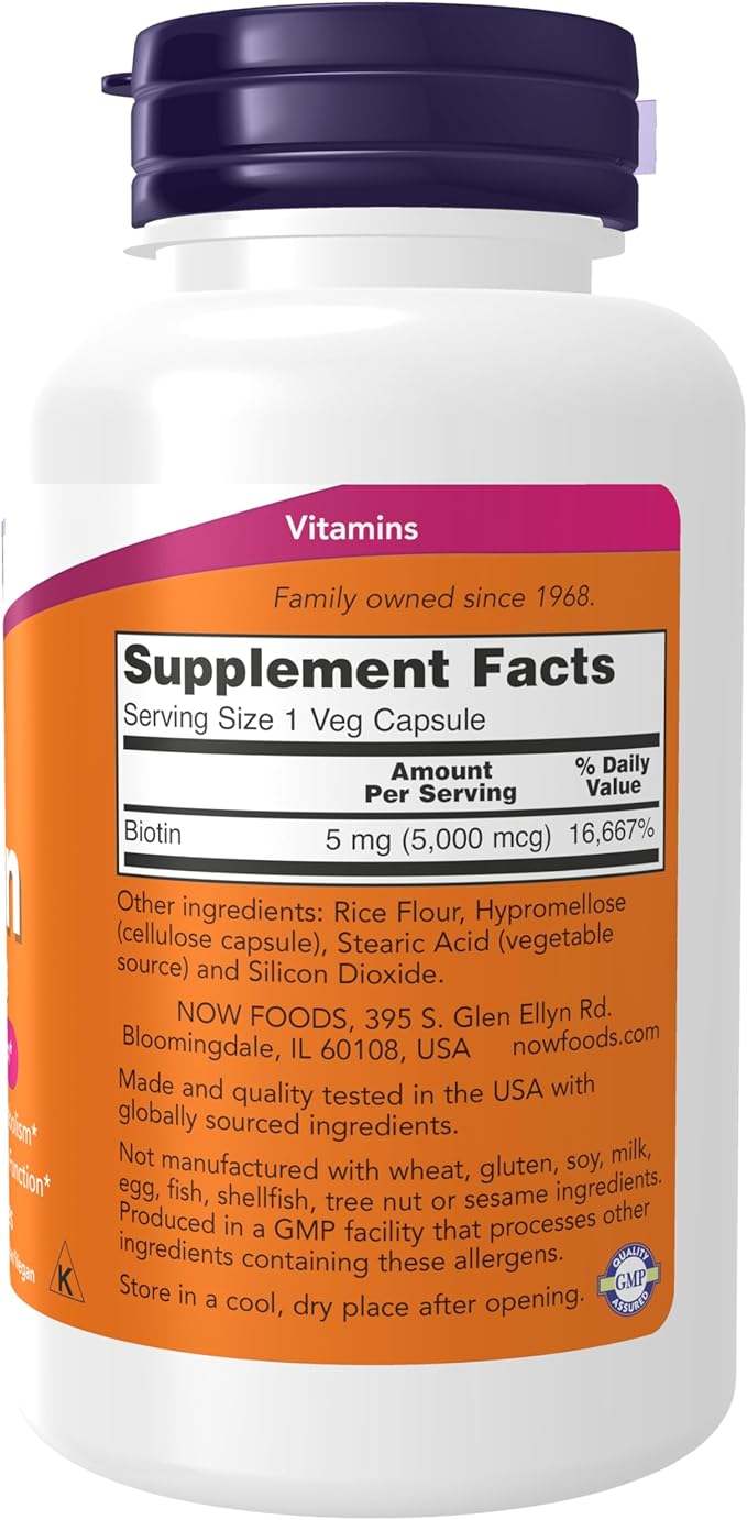 Biotin 5000mcg, 120 cápsulas - ahora alimentos