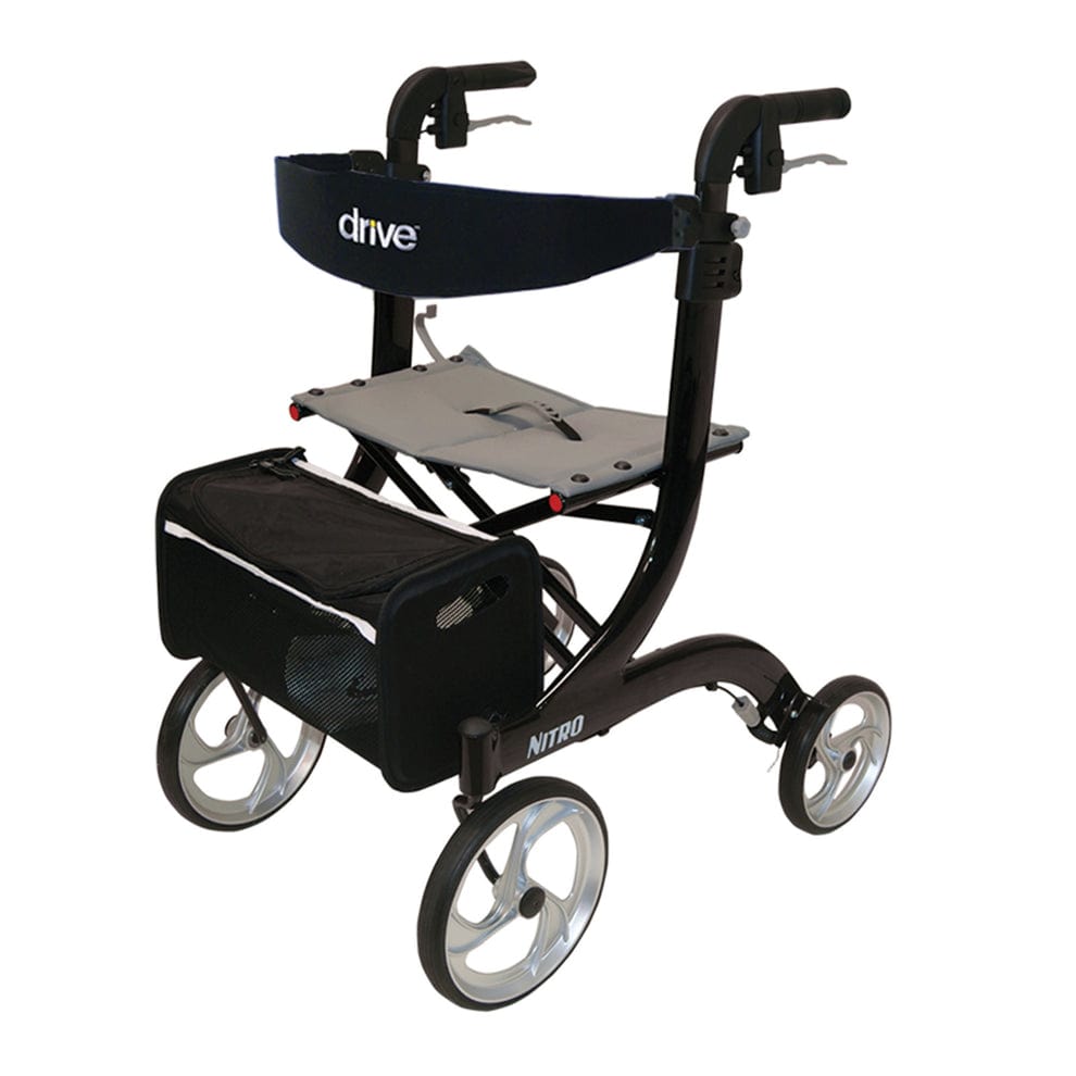 Drive Devilbiss Nitro Rollator with Seat – Lightweight Folding Walker with 10” Wheels & Adjustable Handles