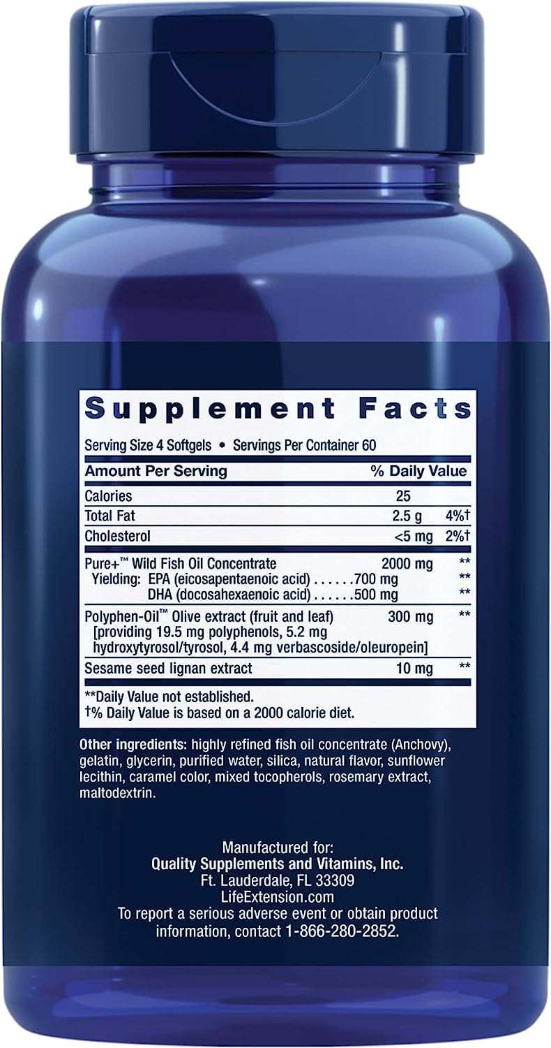 Super Omega -3, EPA/DHA met Sesam Lignans Olive Fruit Extract, 240 Softgels - Life Extension