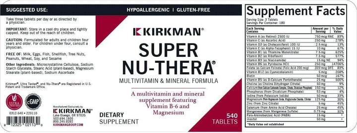 Super Nu -Thera, 540 CAPLETS - Kirkman Laboratories