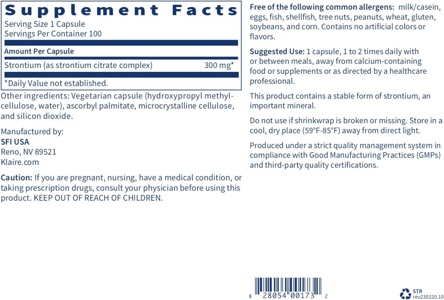 „Strontium 100“ kapsulės - „Klaire Labs“ („SFI Health“)