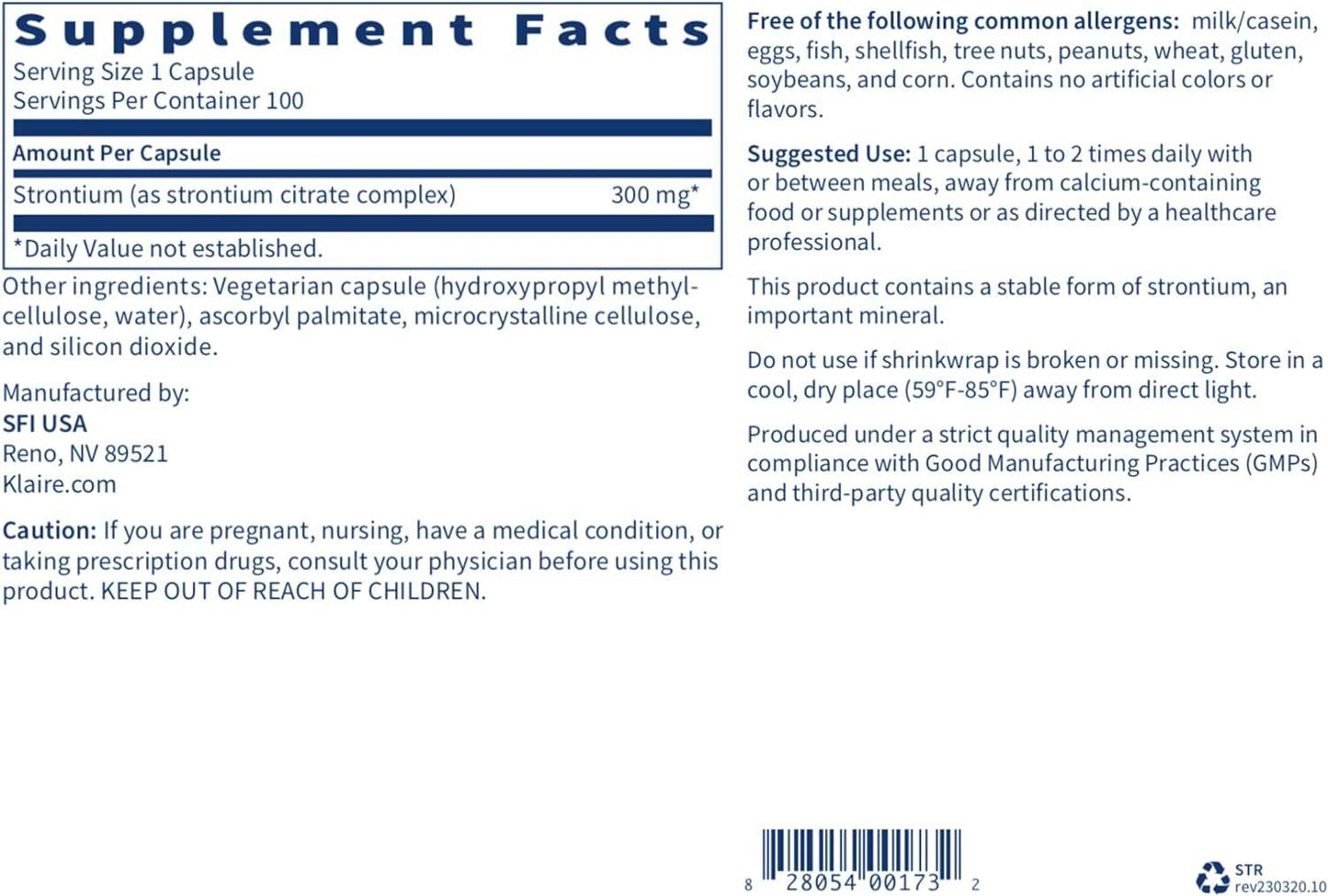 Strontium 100 Capsules - Klaire Labs (SFI Health)