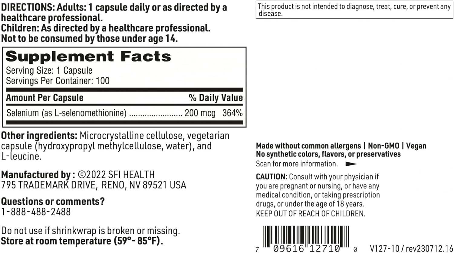 Seleno conoció 200 mcg, 100 cápsulas - Klaire Labs (SFI Health)