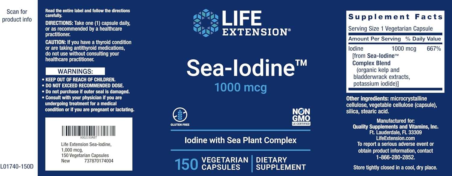 Sea -yyodo, 1000 mcg, 60 tapas - Extensión de la vida