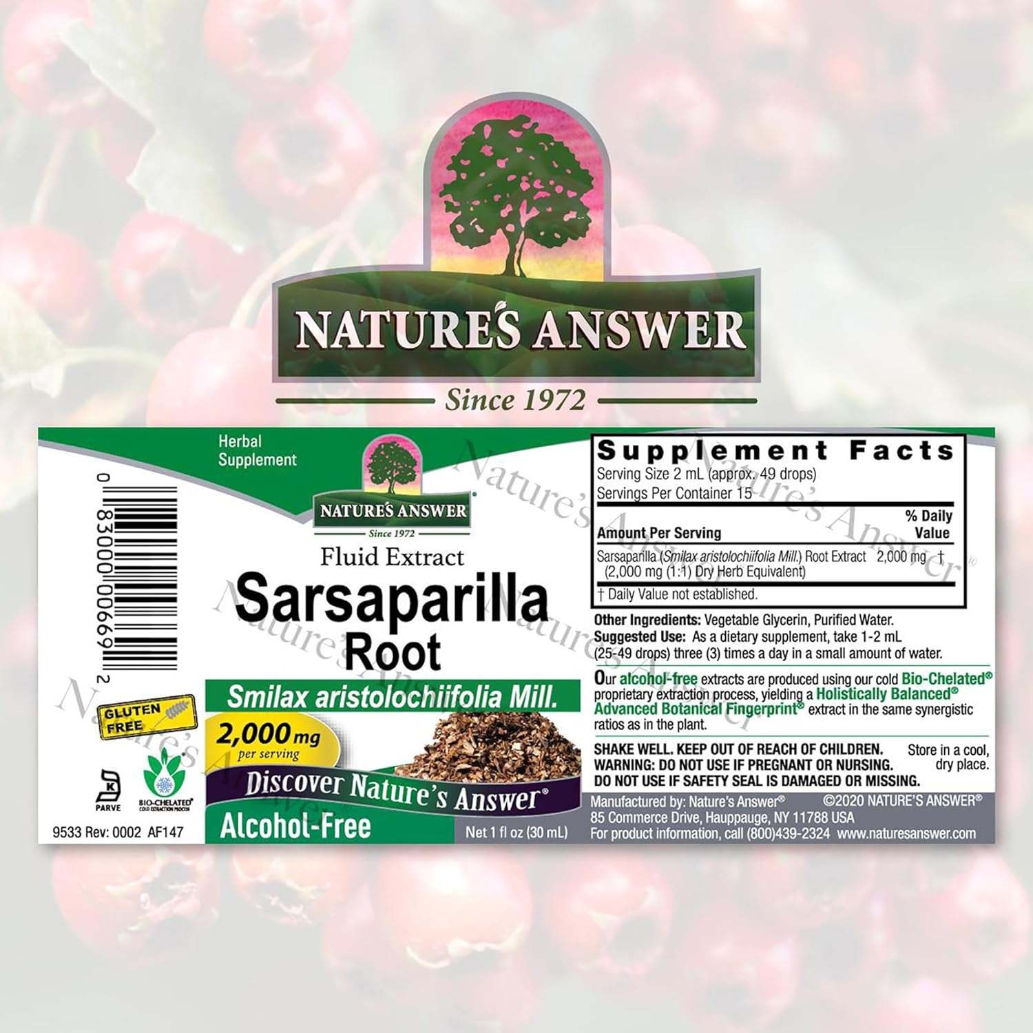 Sarsaparilla sans alcool 2000 mg 1 fl oz (30 ml) - Réponse de la nature