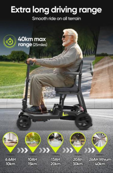 Welzo Freef Freef Lightweight Foldable Mobility Scooter - 4 Wiel, draagbare elektrische scooter voor volwassenen Lithium Battery, 20 km bereik