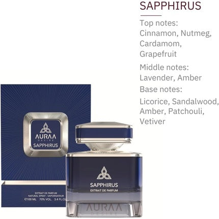 Sapphirus Extrait De Perfume 100ml by Auraa Desire Bold Spicy Citrus Fragrance for Men Sandalwood Amber Patchouli Vetiver Scents Long Lasting Eau de Parfum