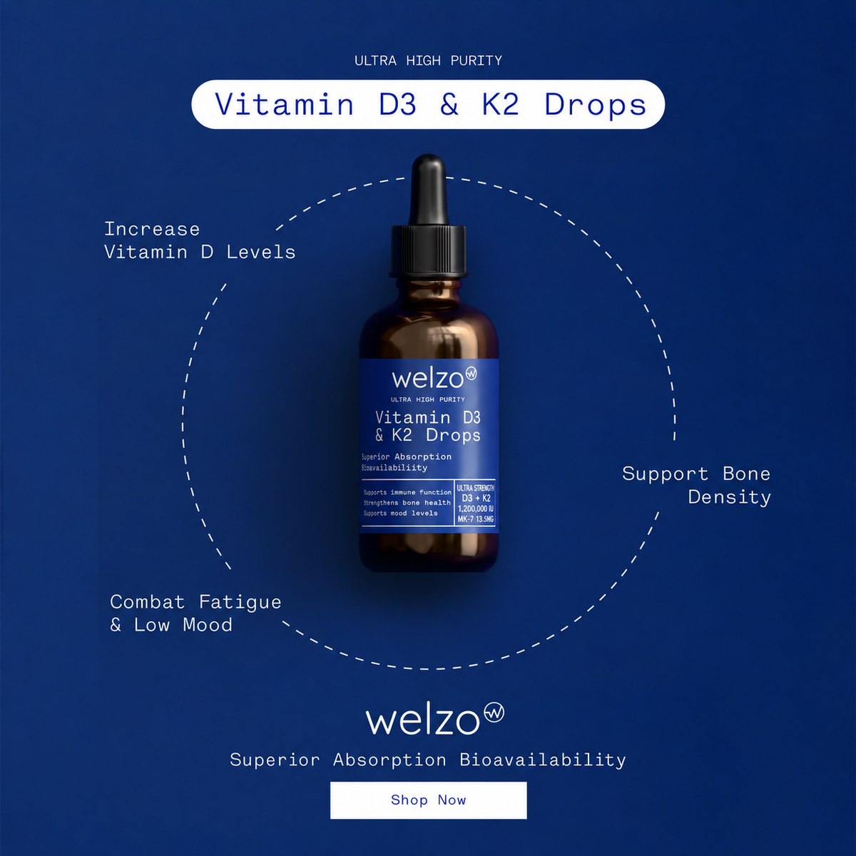 Welzo Ultra Purity витамин D3 и K2 капки