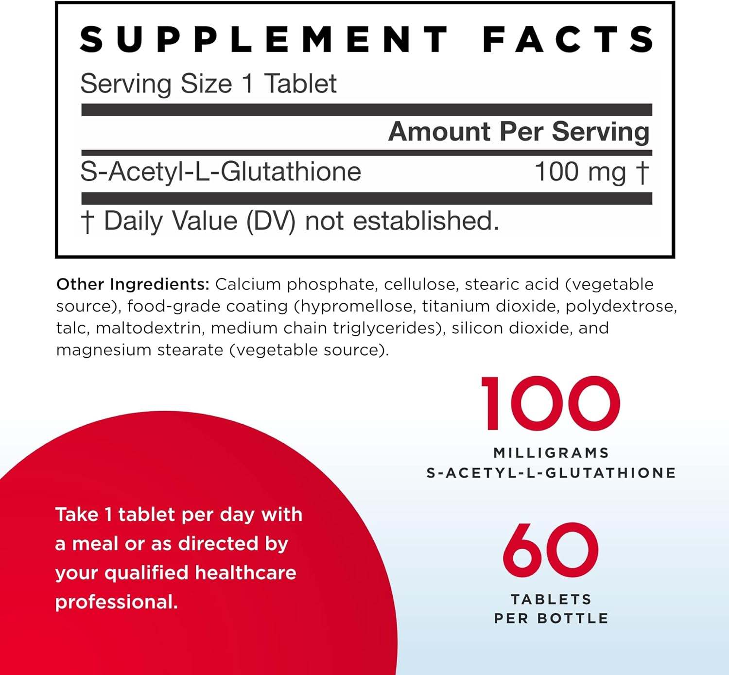 S-acetyl l-glutathione 100mg, 60 tabletas-fórmulas de jarro