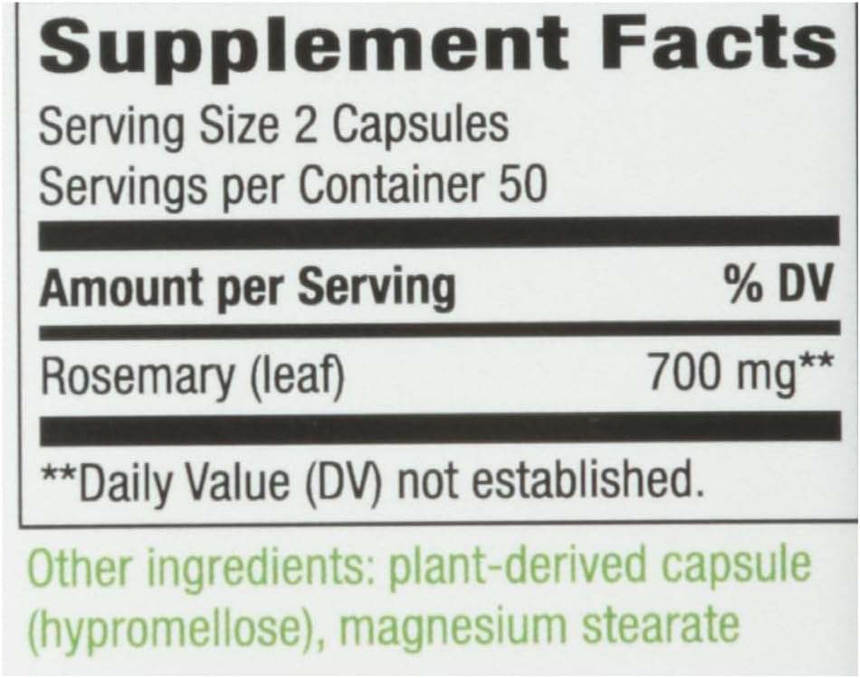 Rosemary Leaf, 700 mg, 100 veganskih kapsul - Narava pot