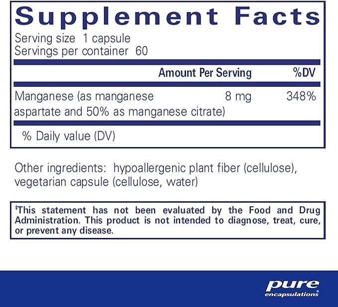 Manganese (aspartate/citrate) 60 caps - Pure Encapsulations