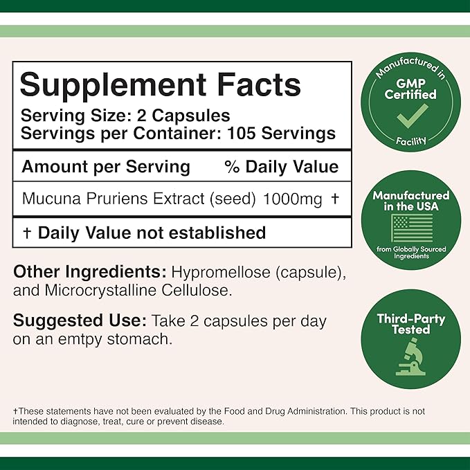 Double Wood Mucuna Pruriens - 210 x 500 mg de capsules