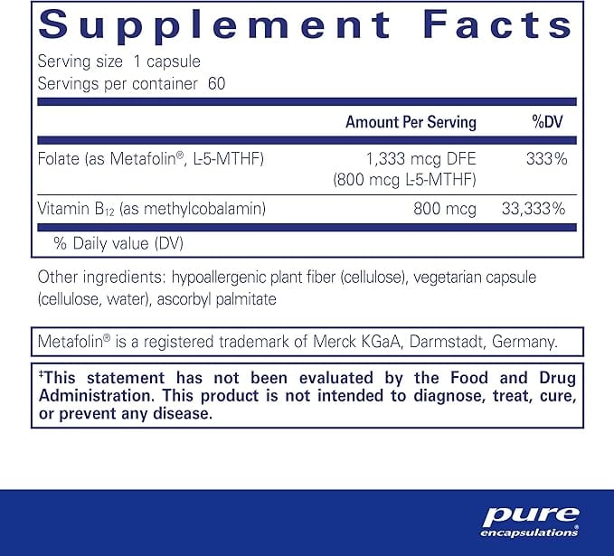 B12 Folate, 60 veg caps - Pure Encapsulations