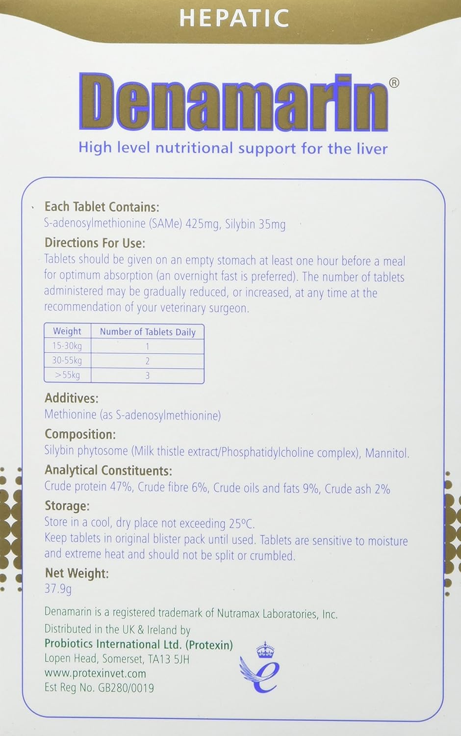 Denamarin Tablets for Large Dogs Over 15kg 425mg Pack of 30