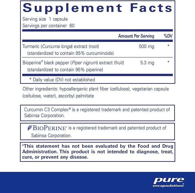 Curcumin 500 with Bioperine 60 veg caps - Pure Encapsulations