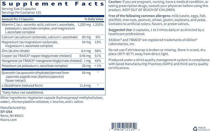 Multi-Element Buffered C 250 Capsules - Klaire Labs