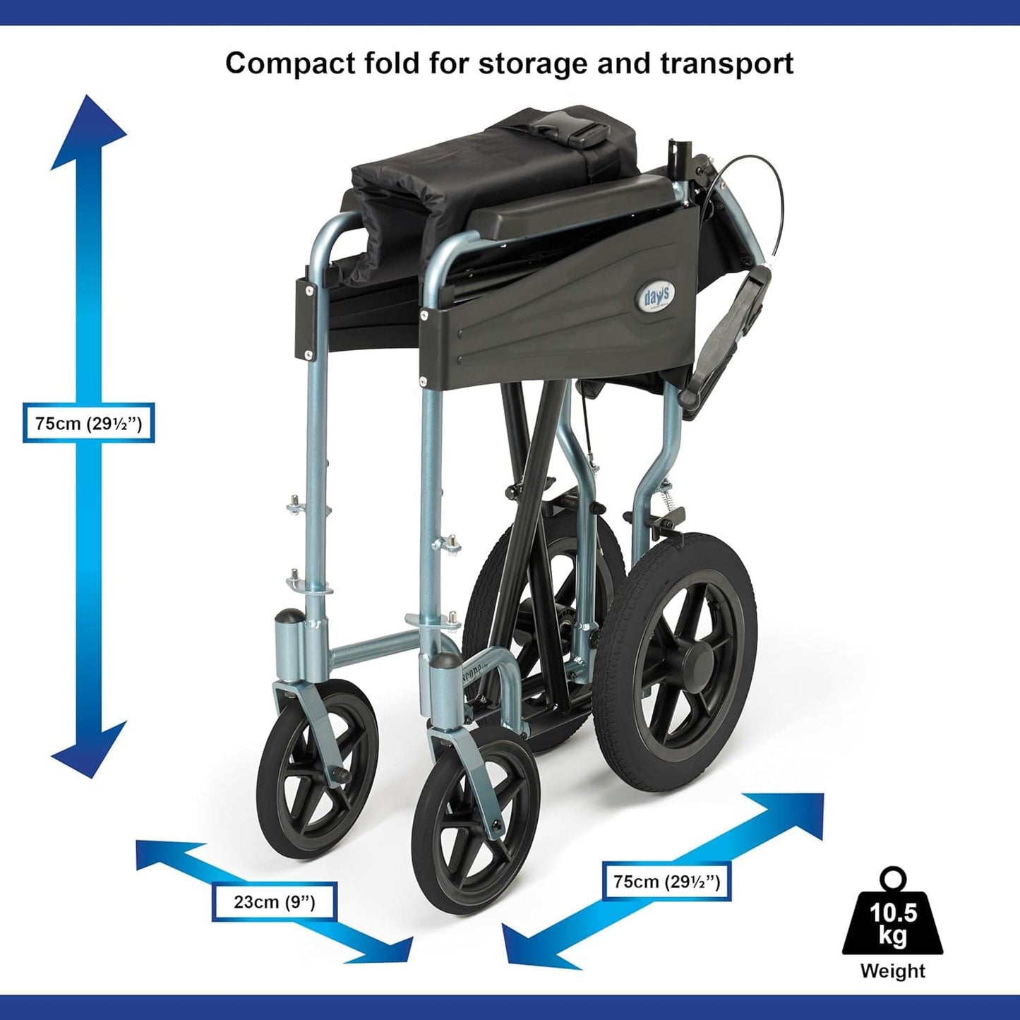 Lightweight Foldable Aluminum Wheelchair with Removable Footrests - Standard Size, Silver/Blue - Ideal for Comfort and Travel Mobility Aids