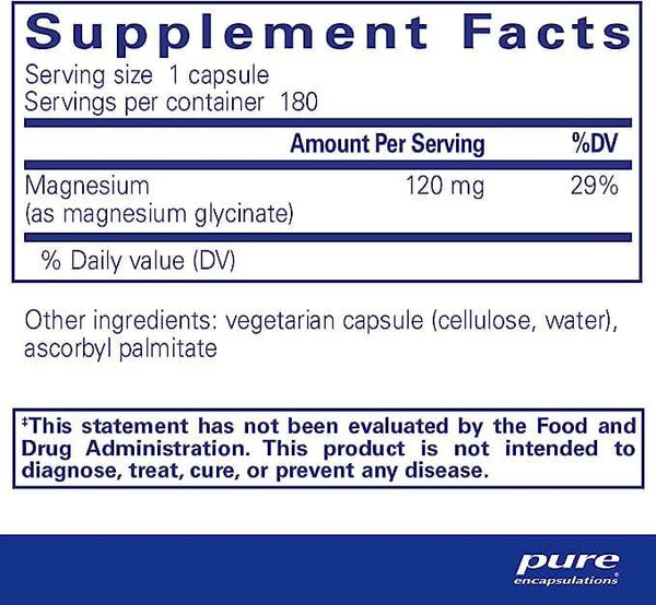 Magnesium (glycinate) 120mg 180 caps - Pure Encapsulations