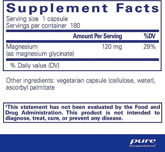Magnesium (glycinate) 120mg 180 caps - Pure Encapsulations