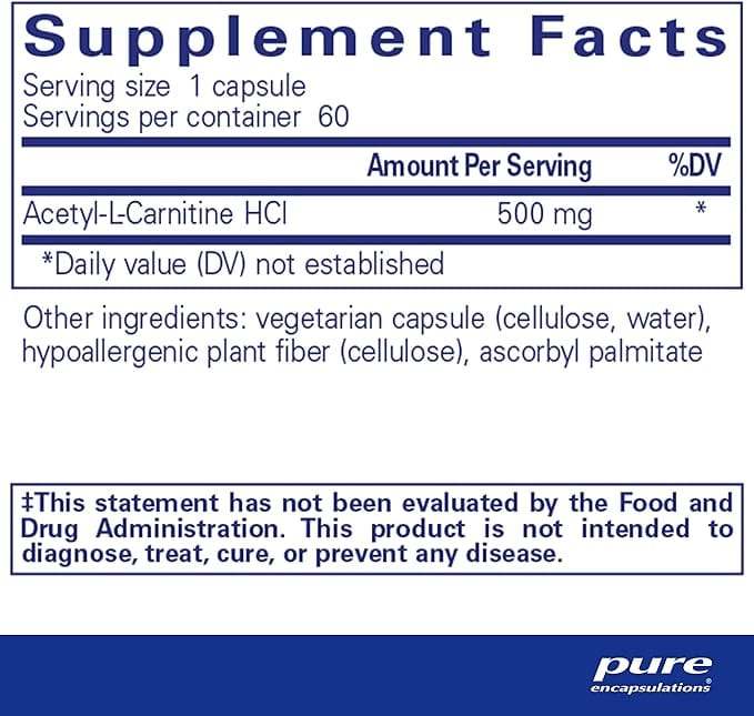 Acetyl-l-karnitin 500 mg, 60 kapslar-rena kapslar