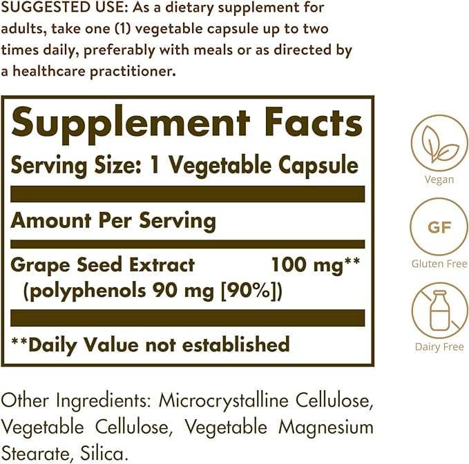 Traubensamenextrakt, 100 mg, 60 Gemüsekapseln - Solgar