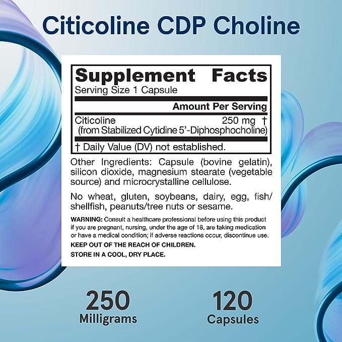 Citicolin, CDP Cholin, 250 mg, 60 kapsul - formule Jarrow