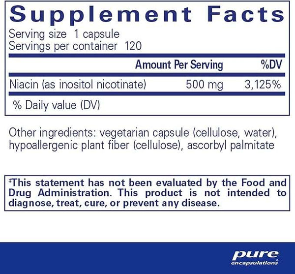 Niacitol (Flush-free Niacin) 500mg 60 vcaps - Pure Encapsulations