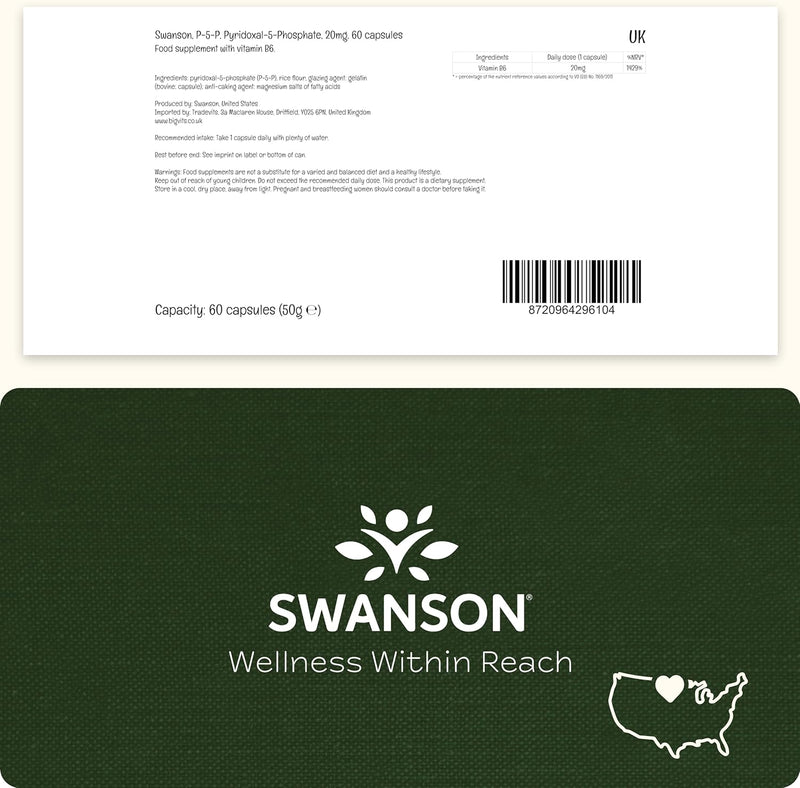 Swanson P-5-P (pyridoxal-5-fosfát) koenzymovaný vitamín B6-60 tobolek
