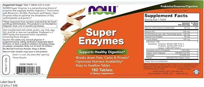 Super enzymes 180 capsules maintenant aliments