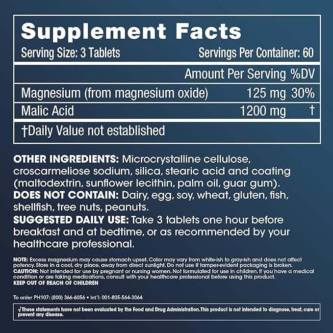 Äppelsyra + magnesium - 1200 mg, 180 tabletter - prohaltiga