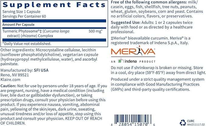 Curcuthera 500mg, 60 Capsules - Klaire Labs (SFI Health)