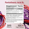 Pantothenic Acid B5 500mg, 100 Capsules - Jarrow Formulas