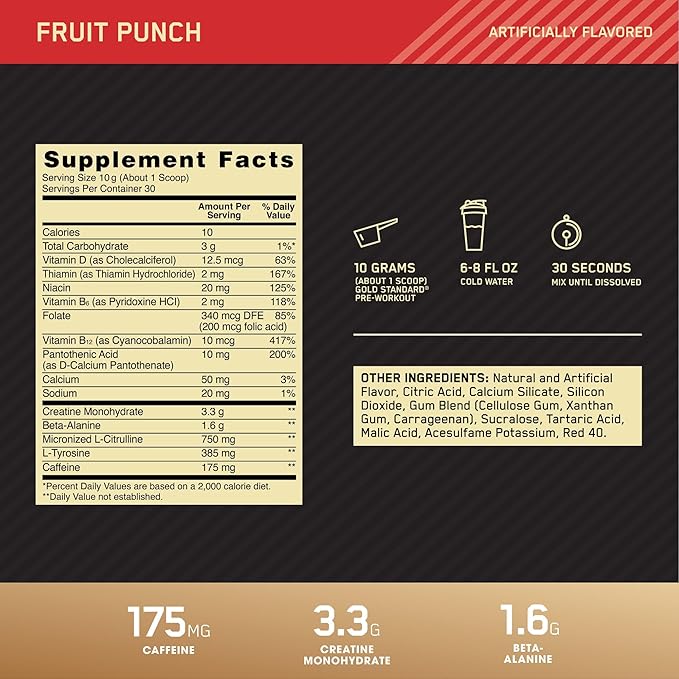 Optimale voedingsgouden standaard pre-workout 330G fruitpunch