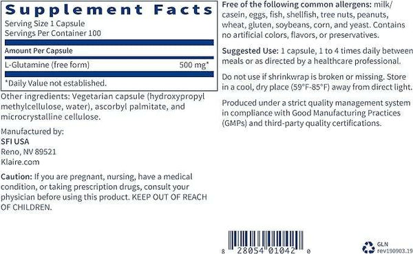 L -glutamin, 100 kapslar - Klaire Labs (SFI Health)