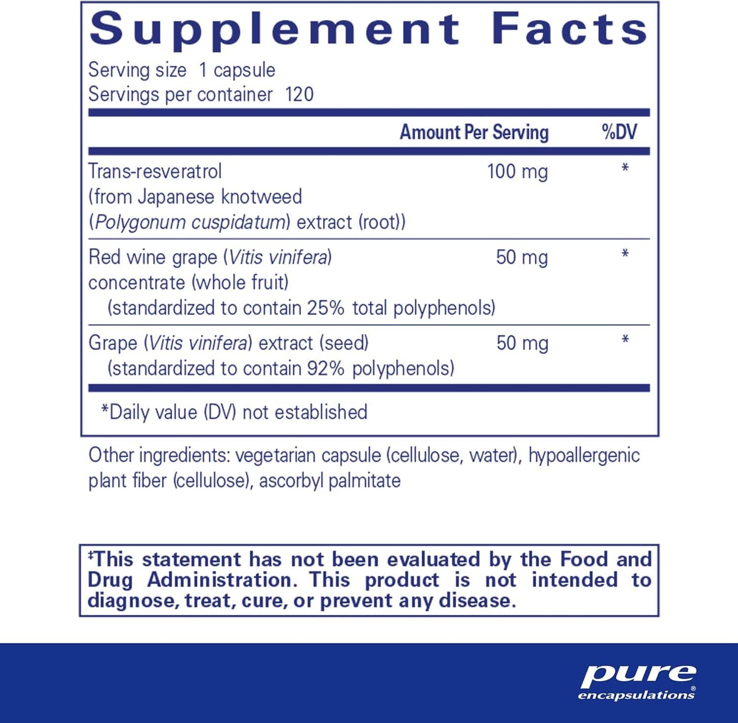 Resvératrol supplémentaire 60 Caps - Encapsulations pures