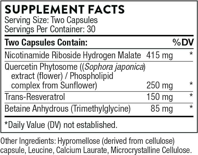 Resveracel® (nicotinamida riboside -niagen con resveratrol) - 60 tapas de vegetal - Thorne Research