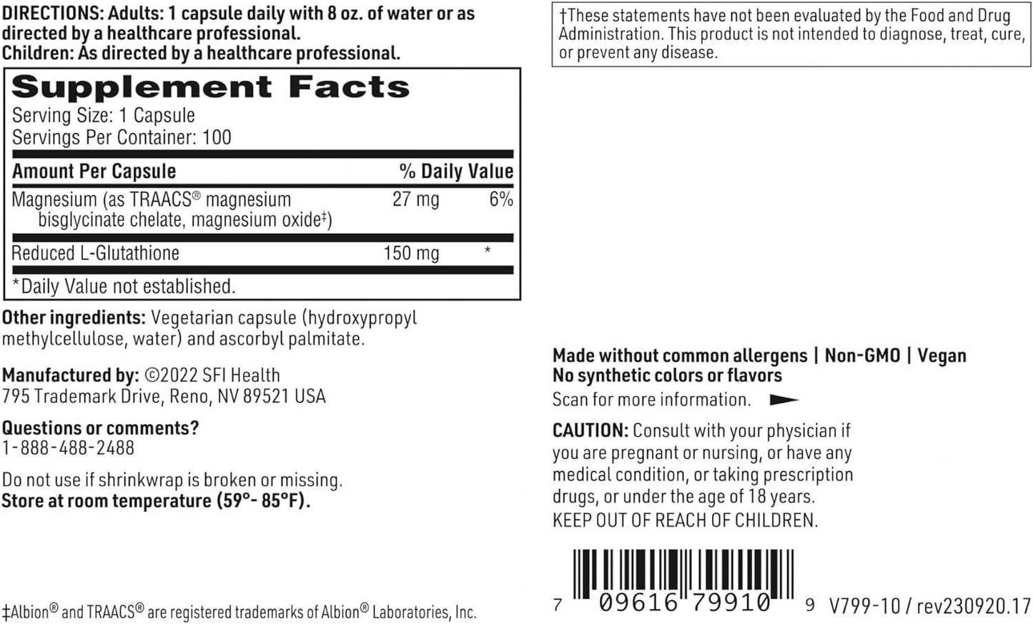 L -Glutatione reducido 150mg, 100 cápsulas - Klaire Labs (SFI Health)