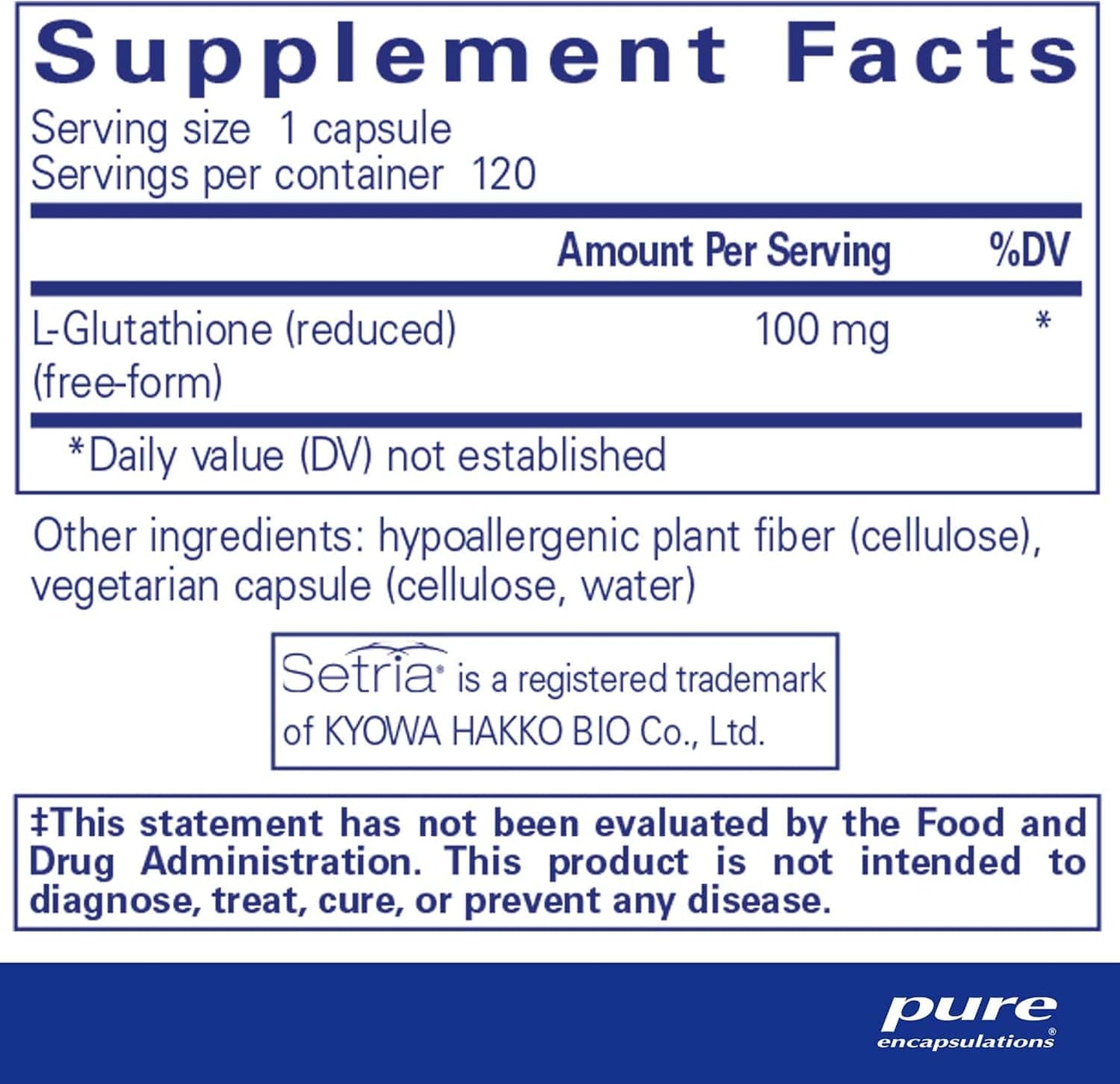 Reduced Glutathione 100 mg 60 veg caps - Pure Encapsulations