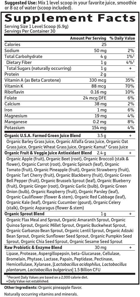 Rå ekologisk perfekt mat, grönt supermatpulver (original - ingen stevia) 209g - livets trädgård