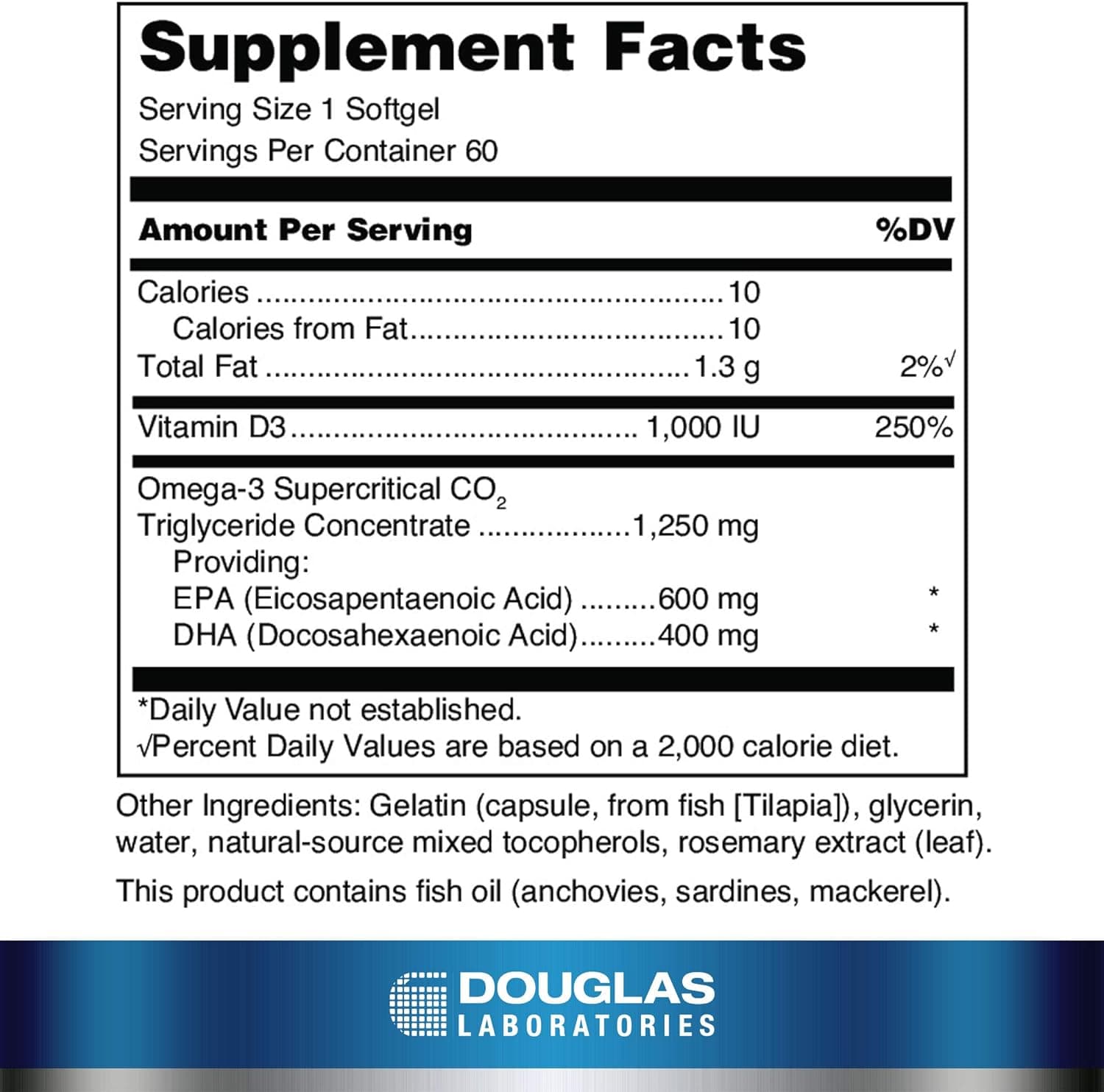 Quell Fischöl, hohe EPA+DHA mit Vitamin D3, 60 Softgels - Douglas Labors