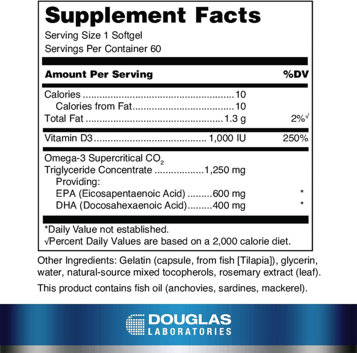 Quell halolaj, magas EPA+DHA W/ D3 -vitamin, 60 SoftGel - Douglas Labs