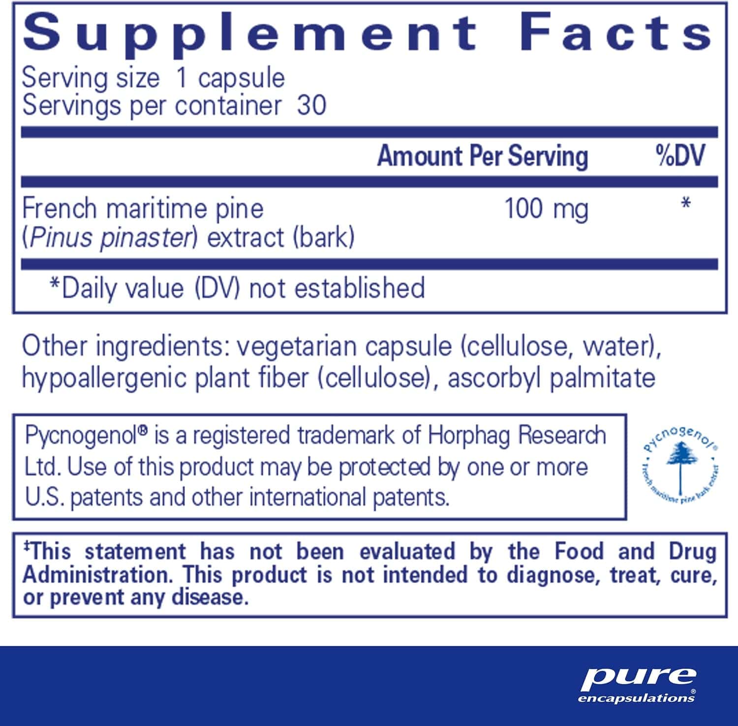 Pycnogenol 100 mg 30 caps - Pure indkapsling