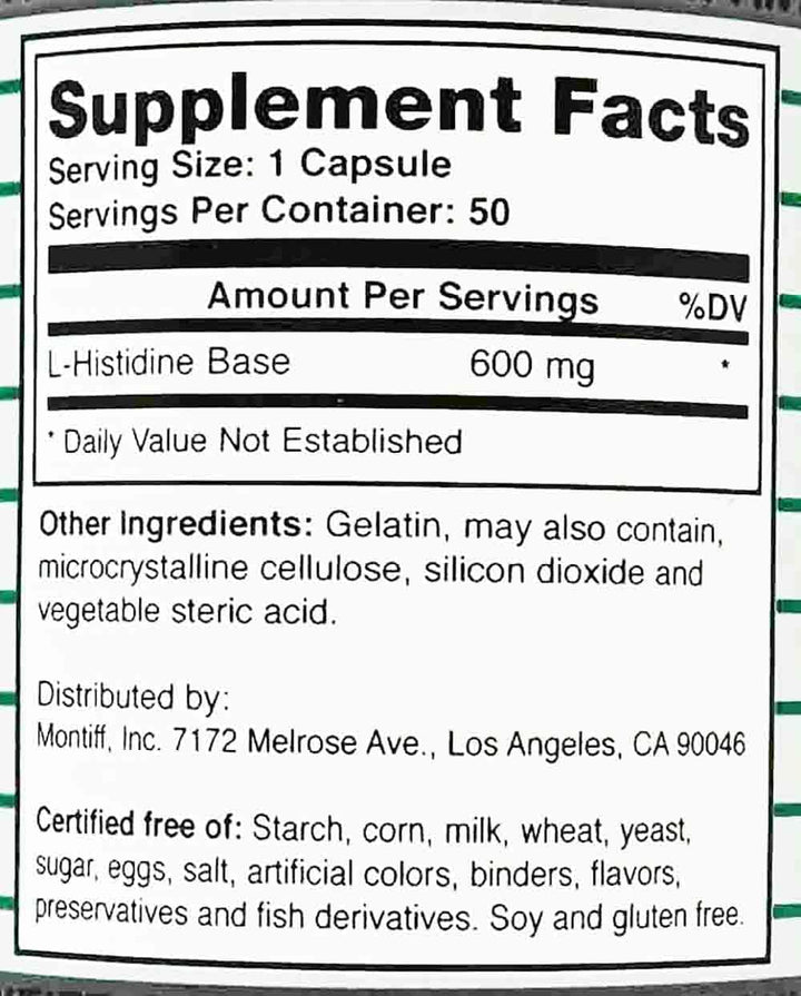 Puhas L -histidiin 600 mg 50 mütsi - Montiff