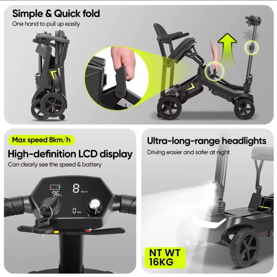 Welzo FreeFold X Dunkelgrauer, leichter, faltbarer 16-kg-Mobilitätsroller