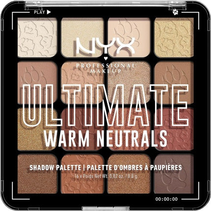 NYX Professional Makeup Ultimate Shadow Palette 16 Vibrant True-To-Pan Eyeshadow Shades Metallics Shimmers Colours and Nudes in Pressed Pigments Vegan Warm Neutrals 0.8g