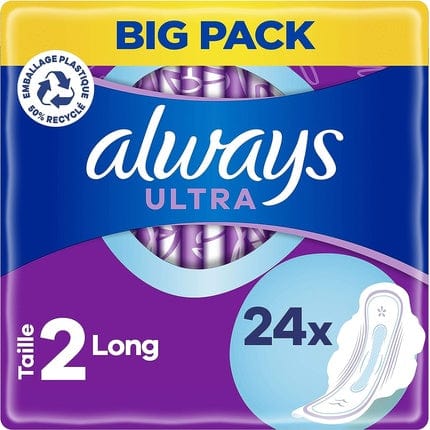 Always Ultra Sanitary Pads Long Size 2 With Wings 24 Count - Pack of 24