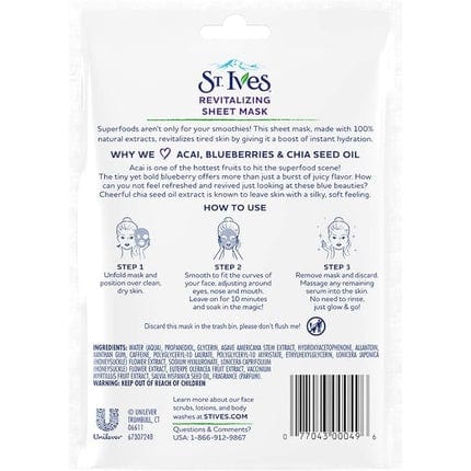 St. Ives revitalisiert Acai, Blaubeer- und Chia -Samenölblechmaske 23 ml