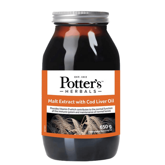 Potters Malt Extract with Cod Liver Oil Butterscotch Flavour 650g - welzo